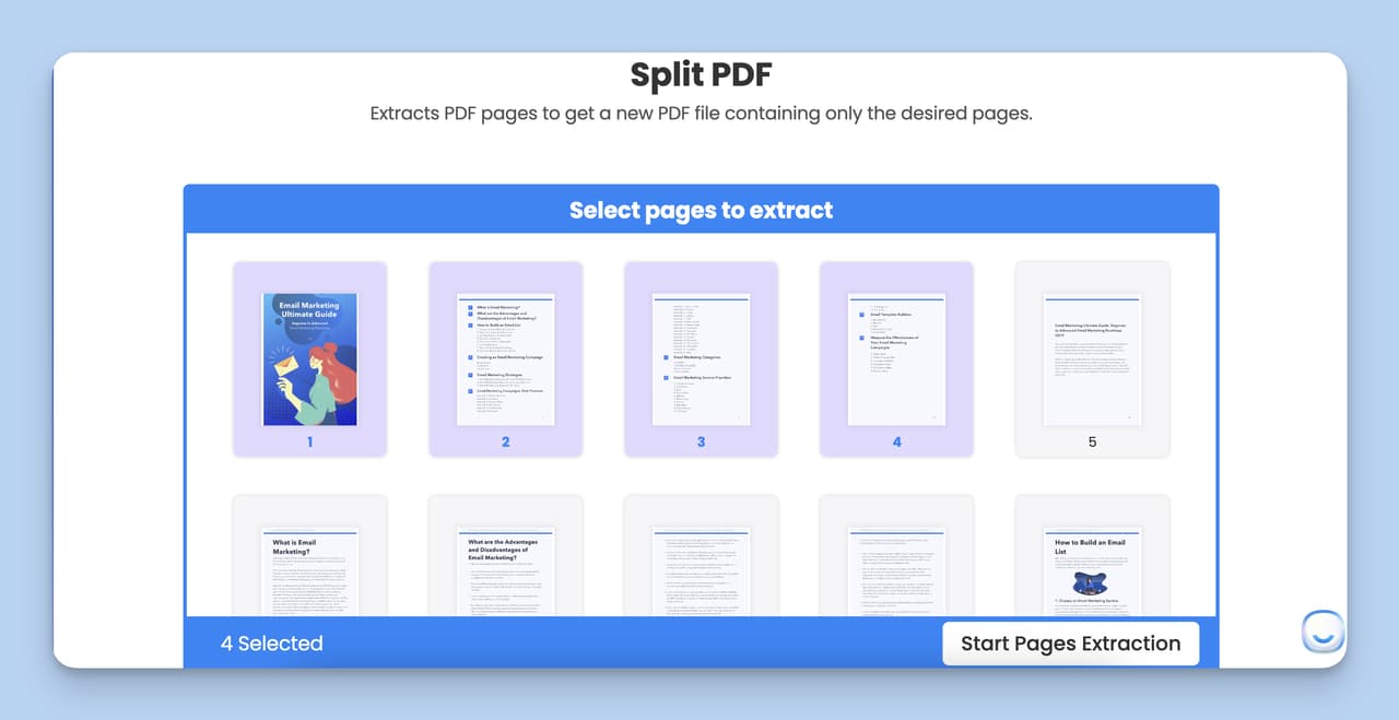 The third step of Split PDF is to start the process.
