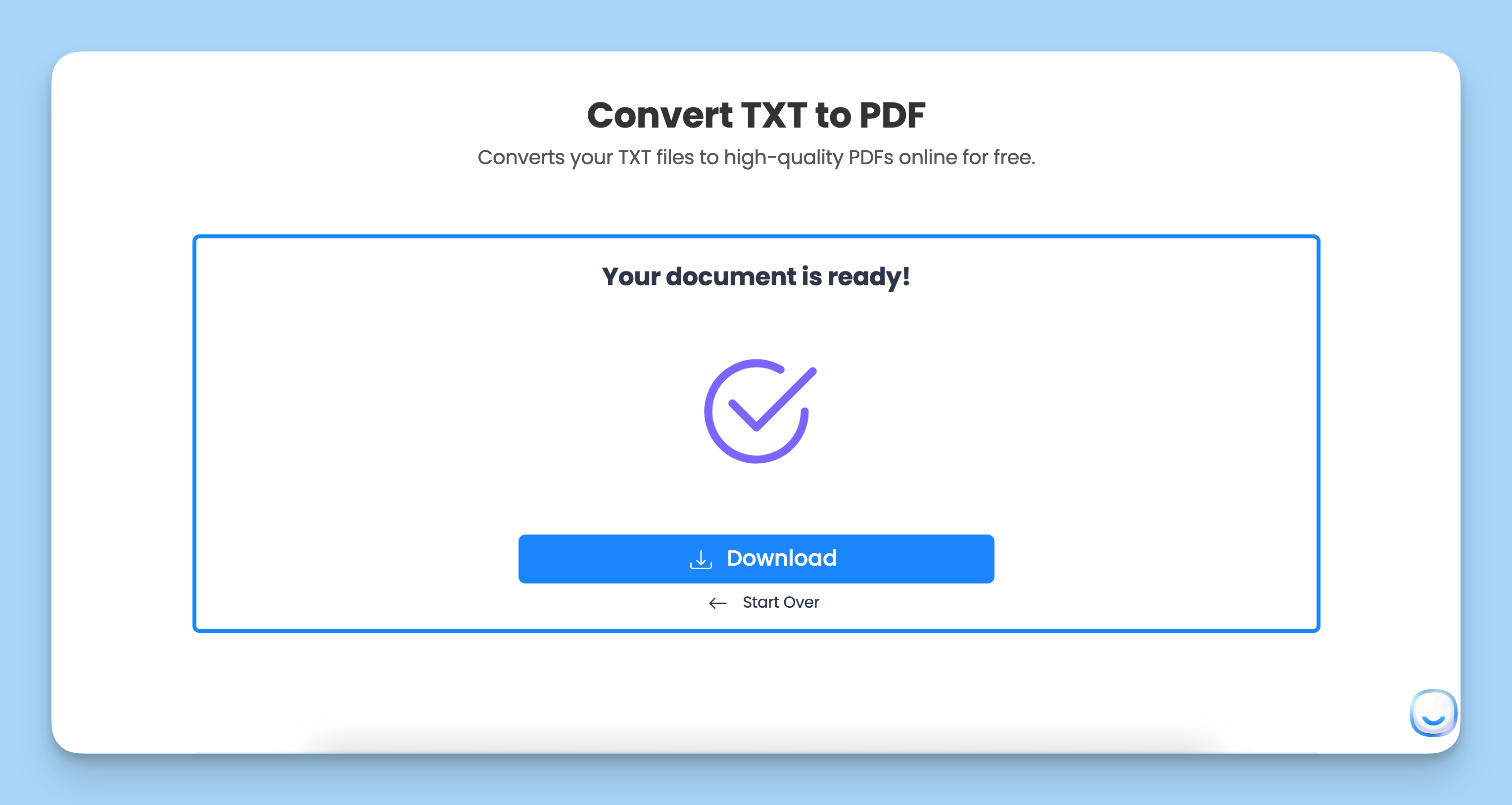 Downloading the converted images is the last step of the TXT to PDF tool.