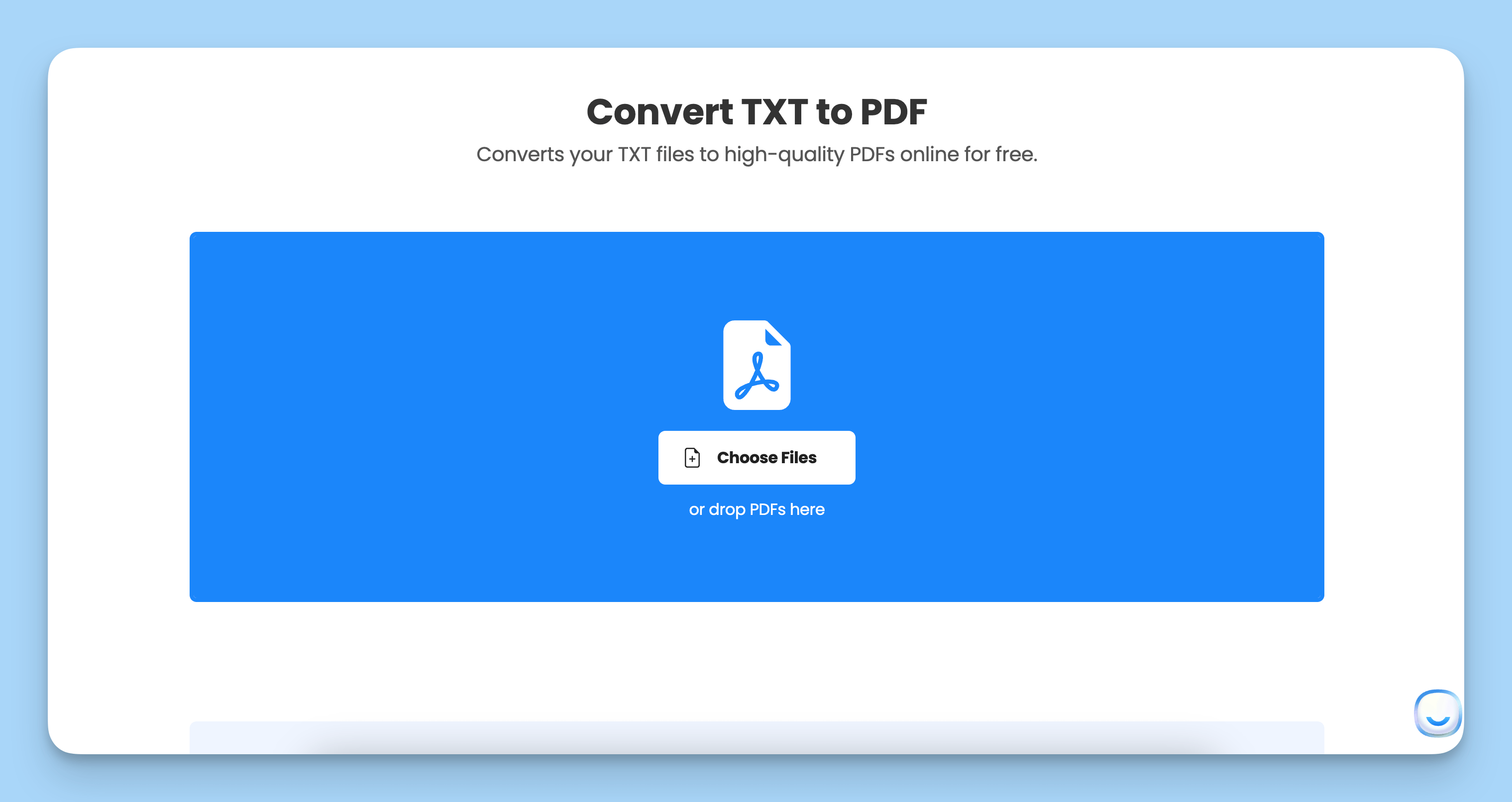 The first step of the TXT to PDF tool is to upload the images to be uploaded.