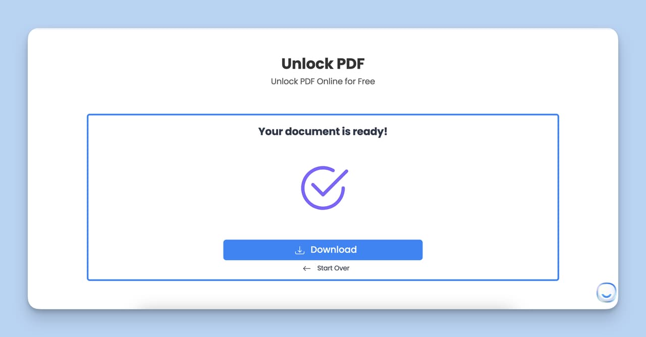 Download step, which is the last step of Unlock PDF Tool