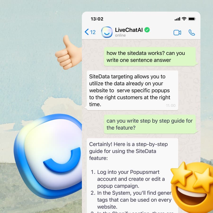 LiveChatAI answering a WhatsApp support conversation