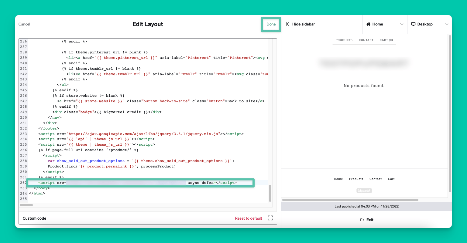 editting Layout section and done button