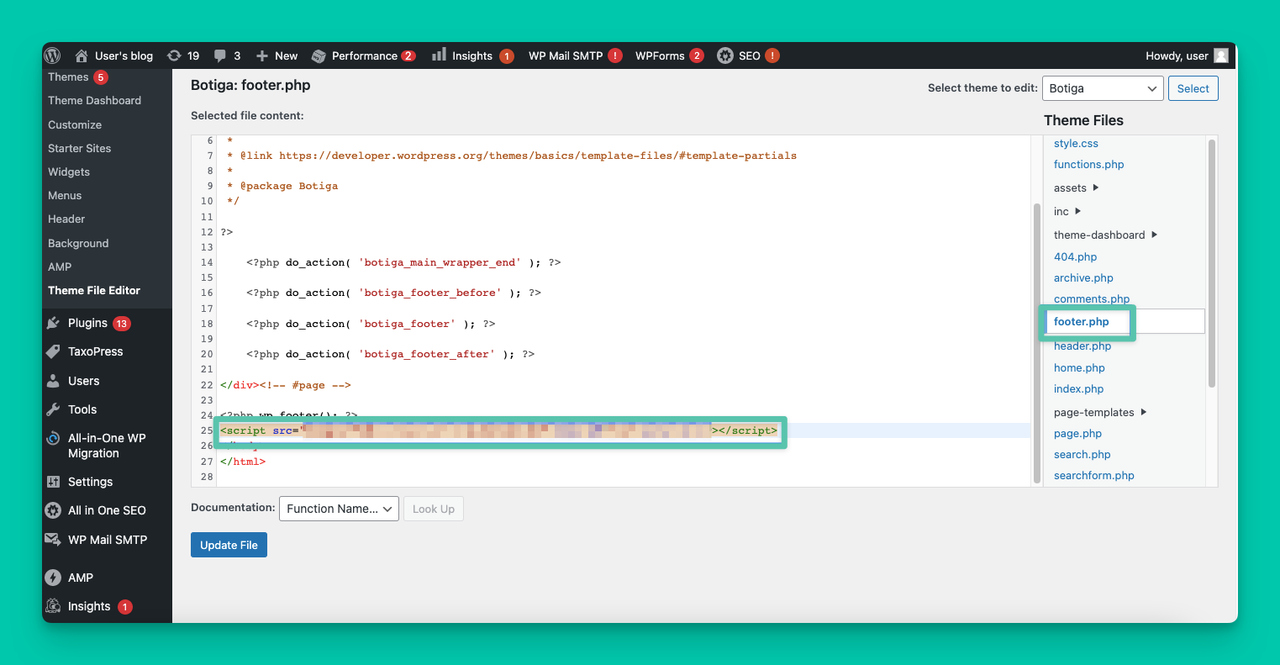 the footer section on the WooCommerce dashboard