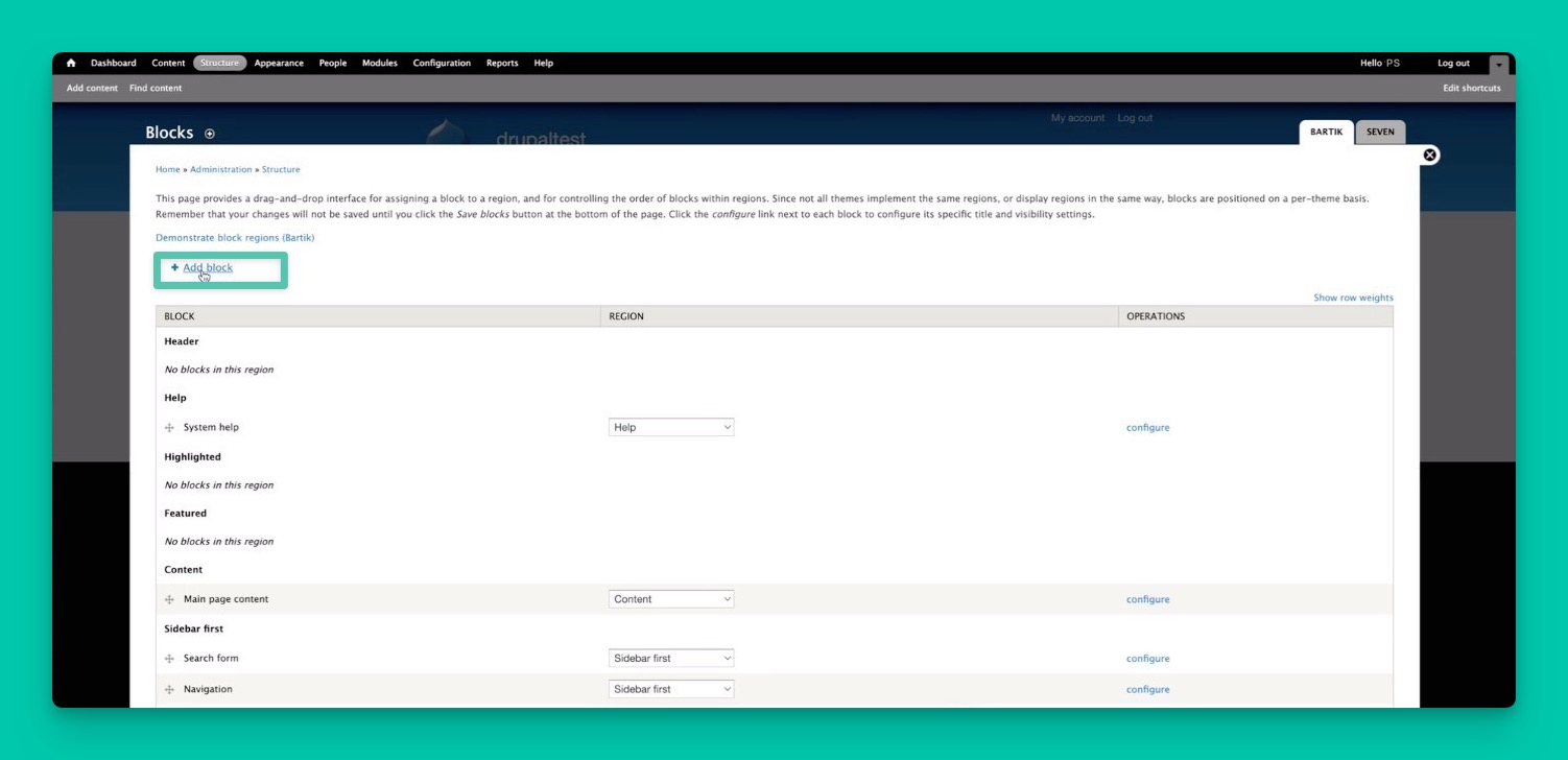 Add block on Drupal
