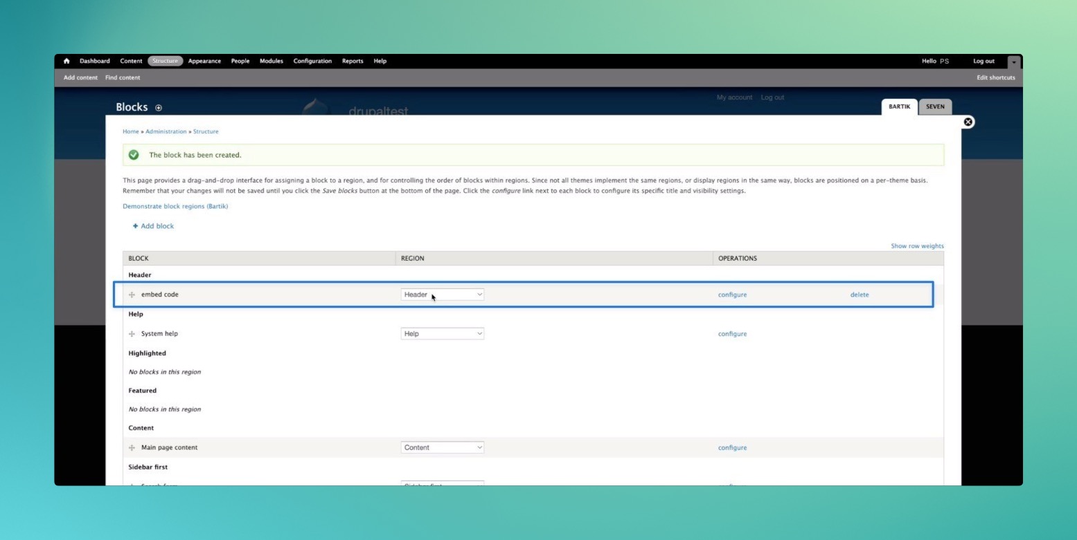 embed code arrangement on Drupal