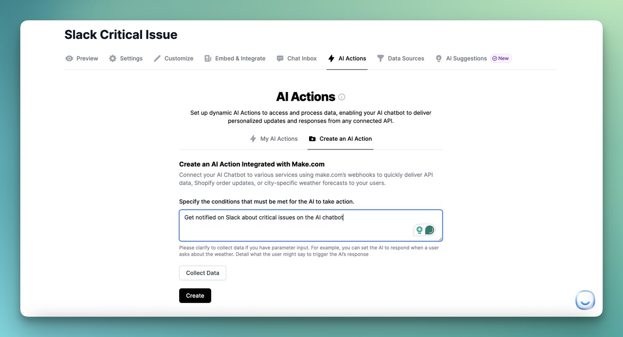 condition for AI action on LiveChatAI
