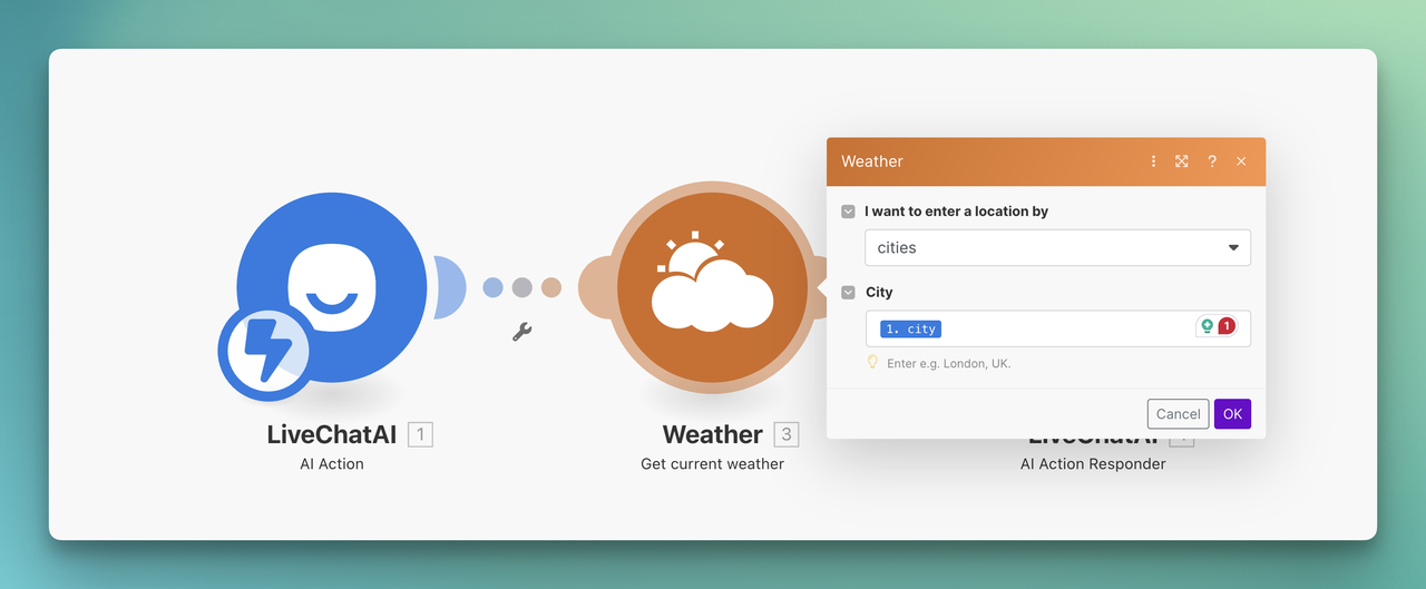 the Weather module on Make.com