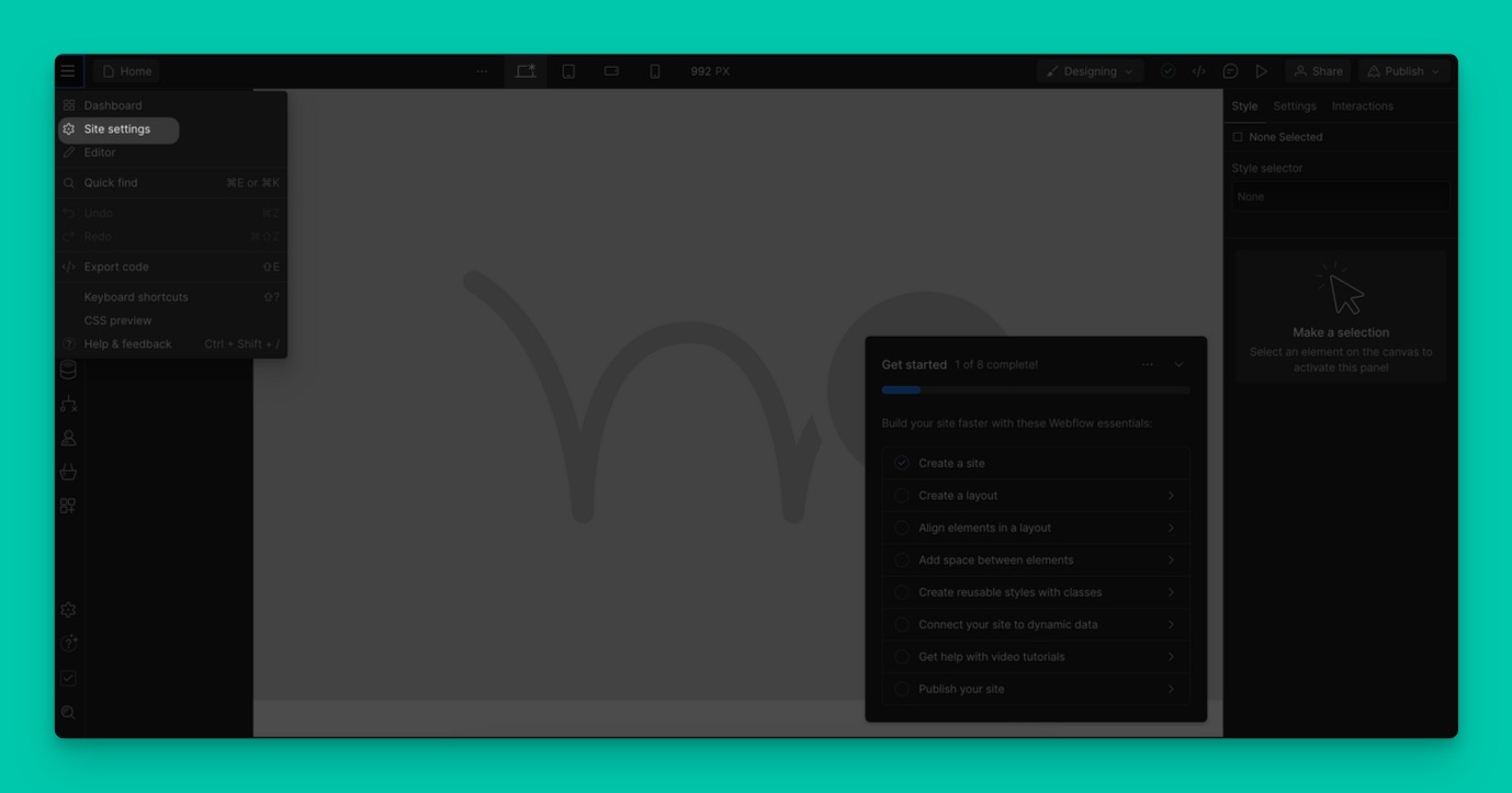 the Site Settings tab on Webflow’s dashboard