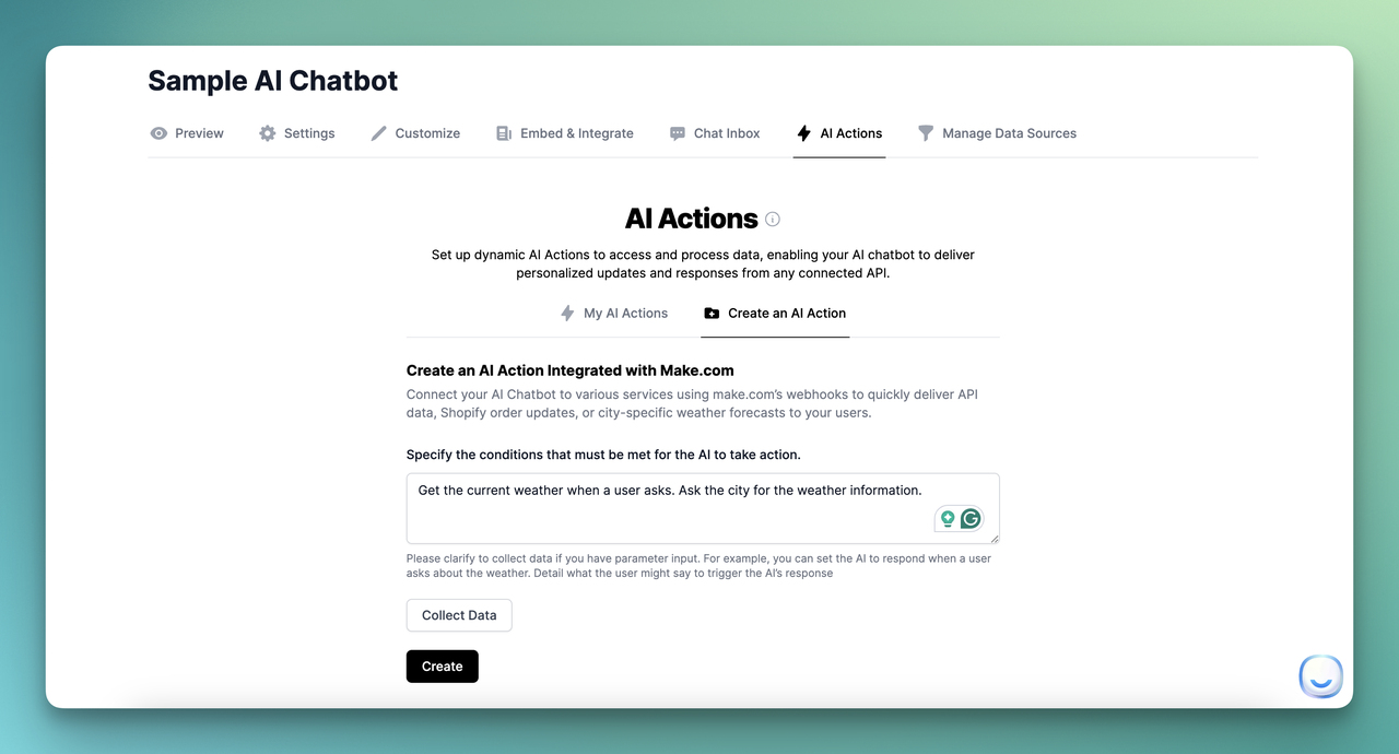 specifying conditions for AI Actions of LiveChatAI