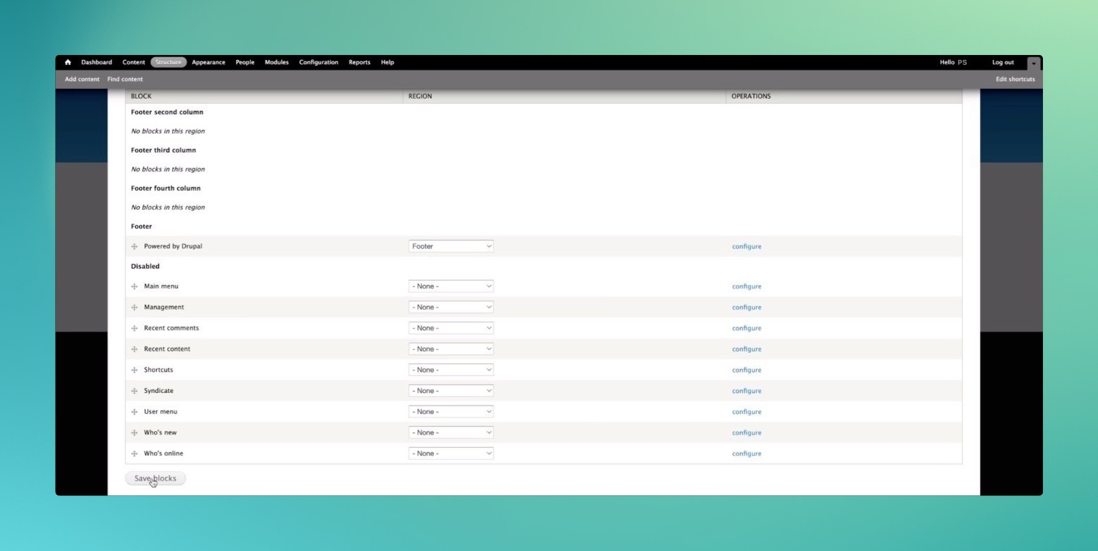 Save blocks on Drupal