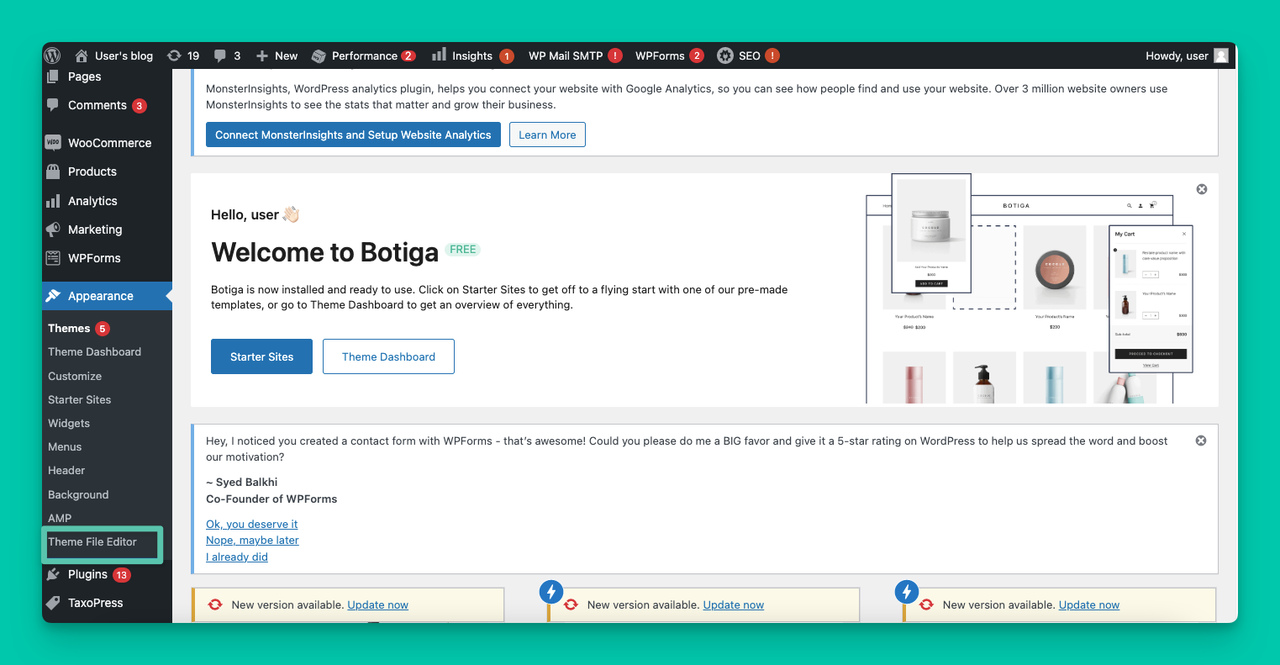 the Theme File Editor on WooCommerce