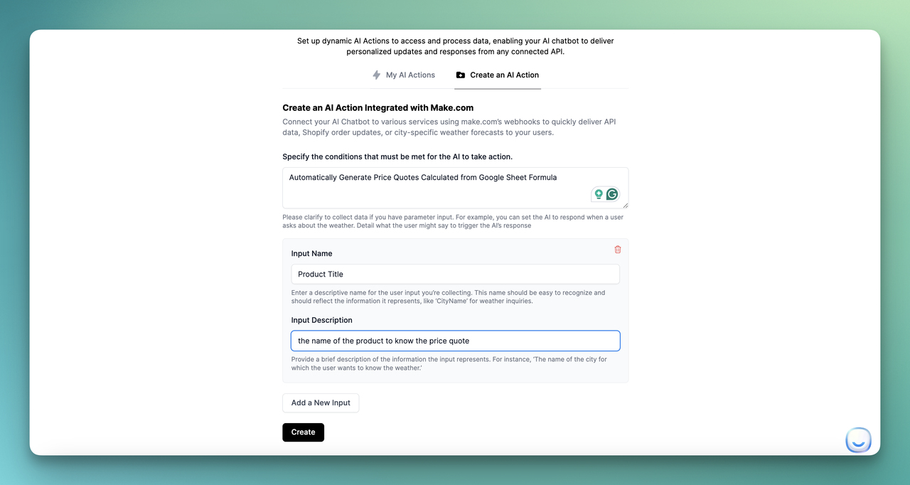 inputs to specify the conditions and more