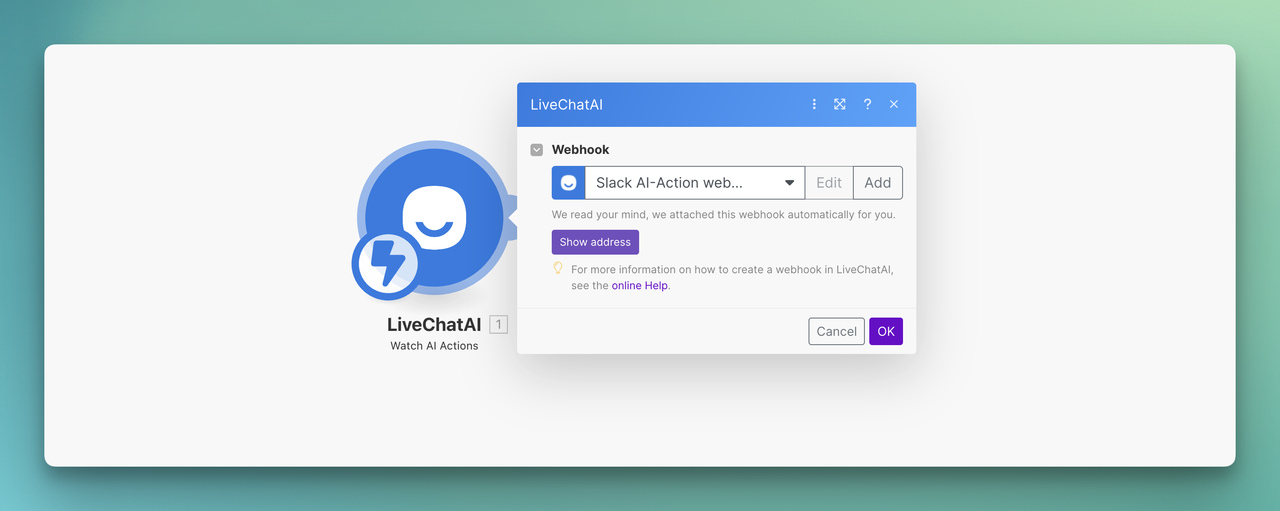 the LiveChatAI module for connecting Make